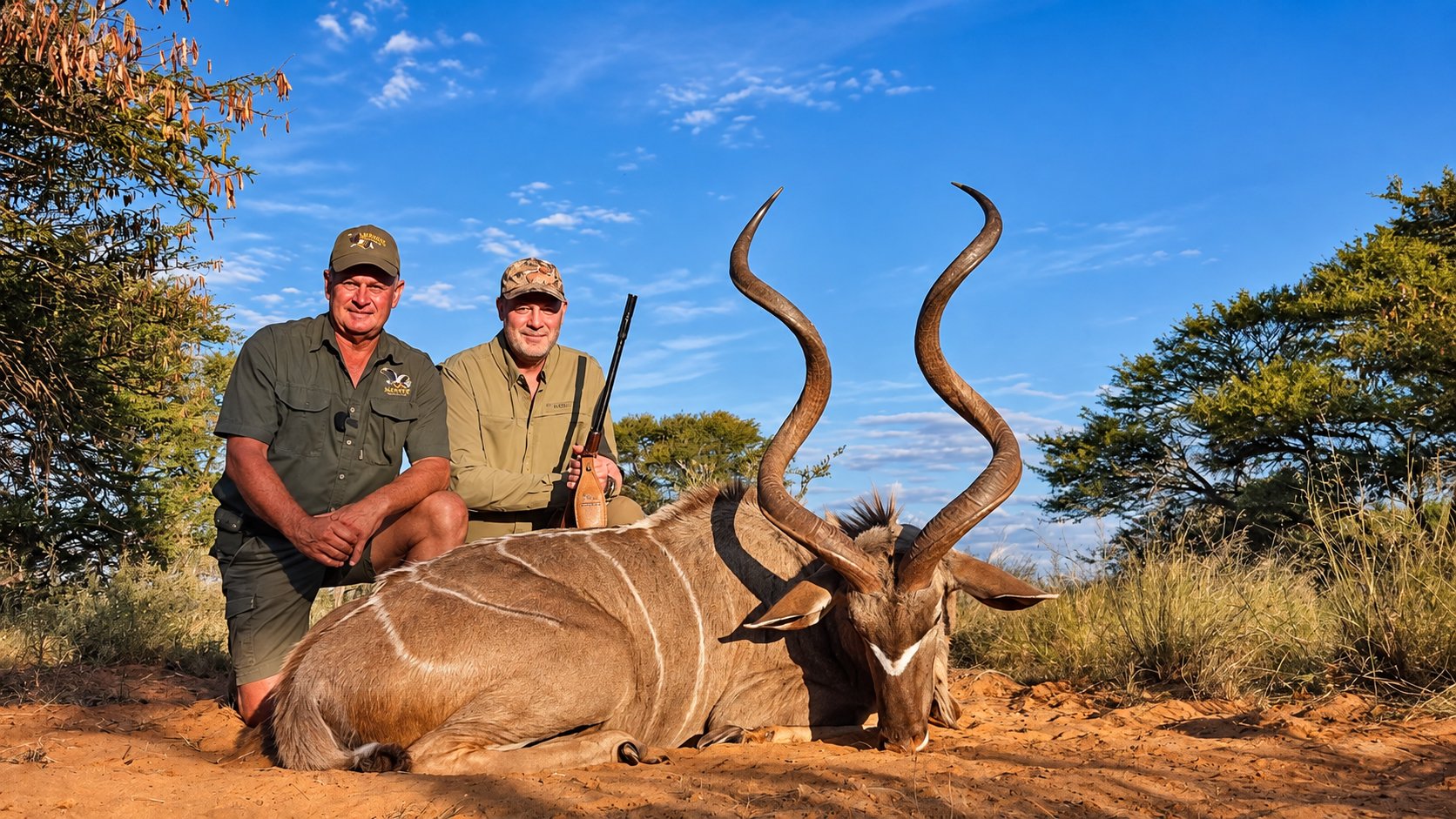 Greater kudu trophy hunt with hunters